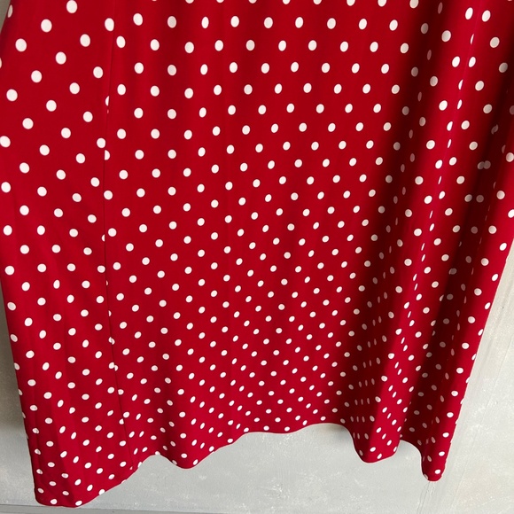 Susan Graver size XL midi dress liquid knit flutter sleeve red polka dot v-neck - Picture 6 of 11